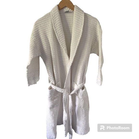 Buettner Other - Women’s 100% Cotton White Waffle Knit Robe with Eyelet Accent Trim